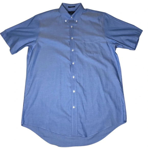 Lands’ End French Blue Short Sleeve No Iron Pinpoint Oxford Traditional Fit Tall - Picture 3 of 12